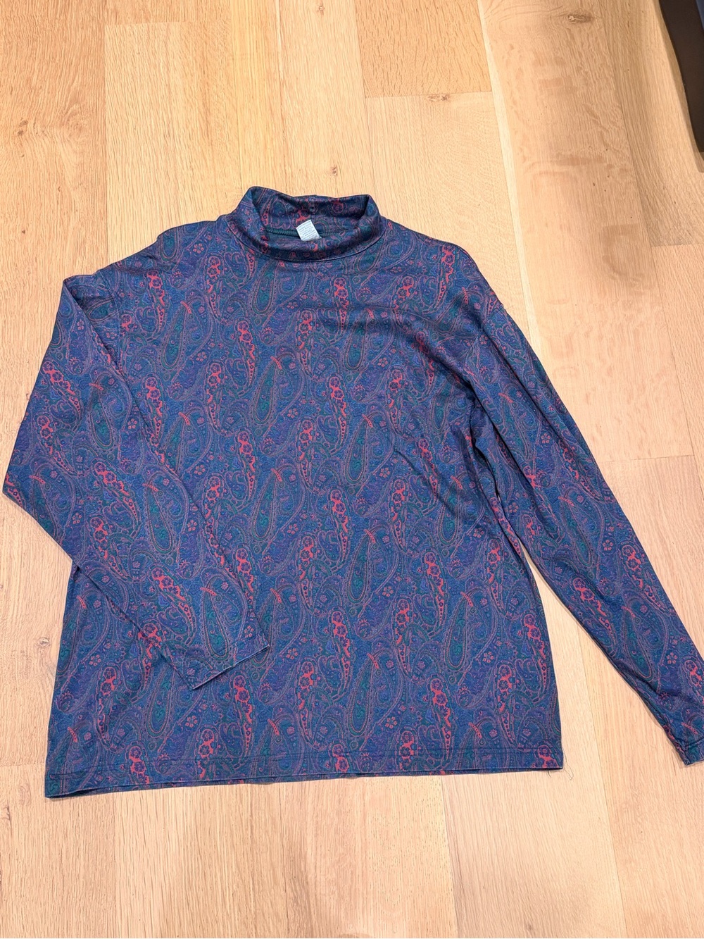 Vintage Lands’ End Paisley Turtleneck Top Women’s XL 18–20 Made in USA